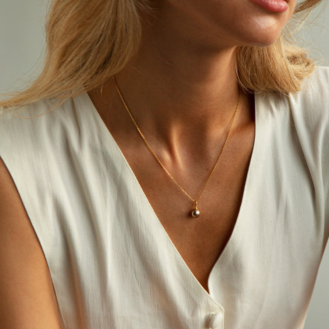 Necklace "Brown Pearl" 925 Silver (gold-coated)