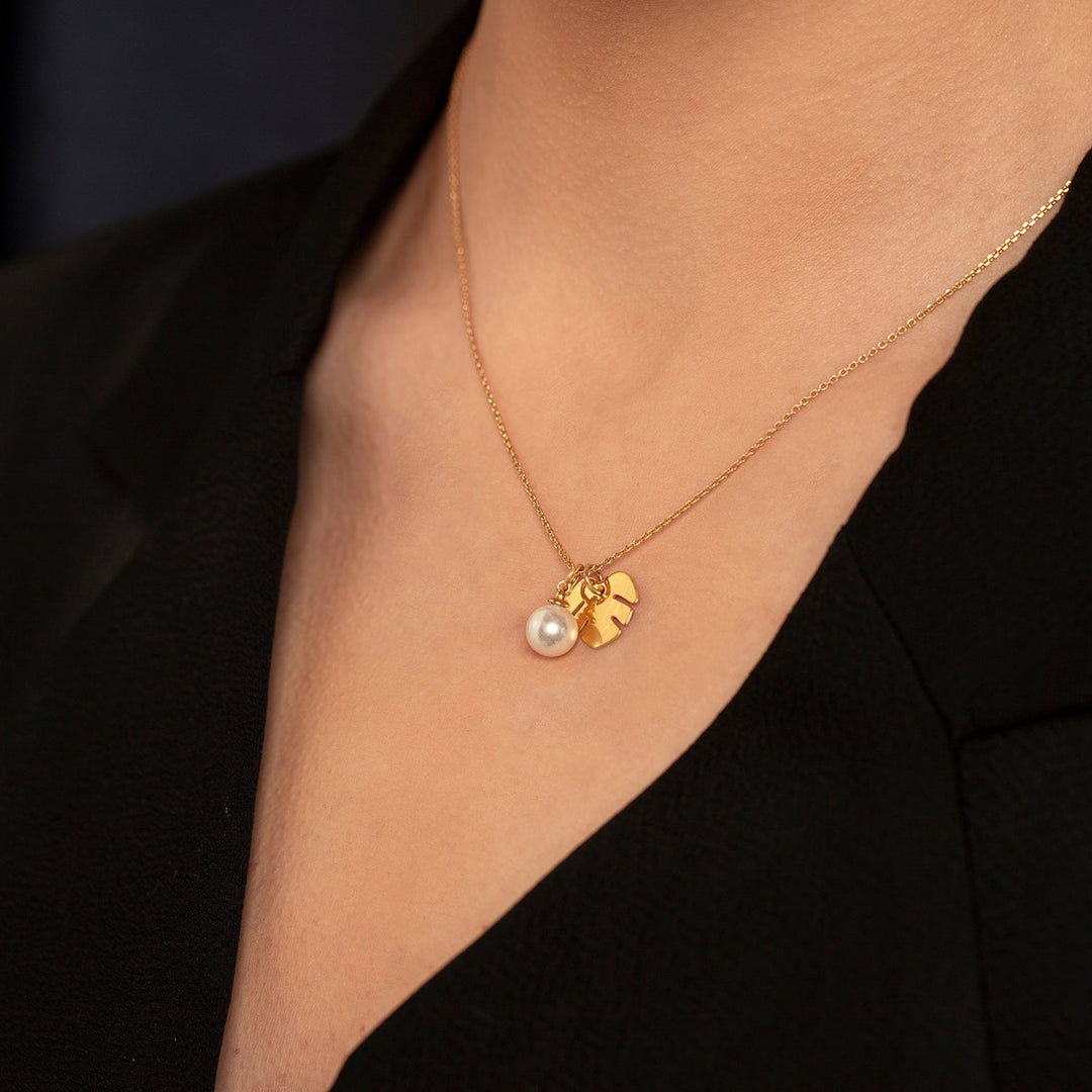 Necklace "Pearl and Monstera" 925 Silver