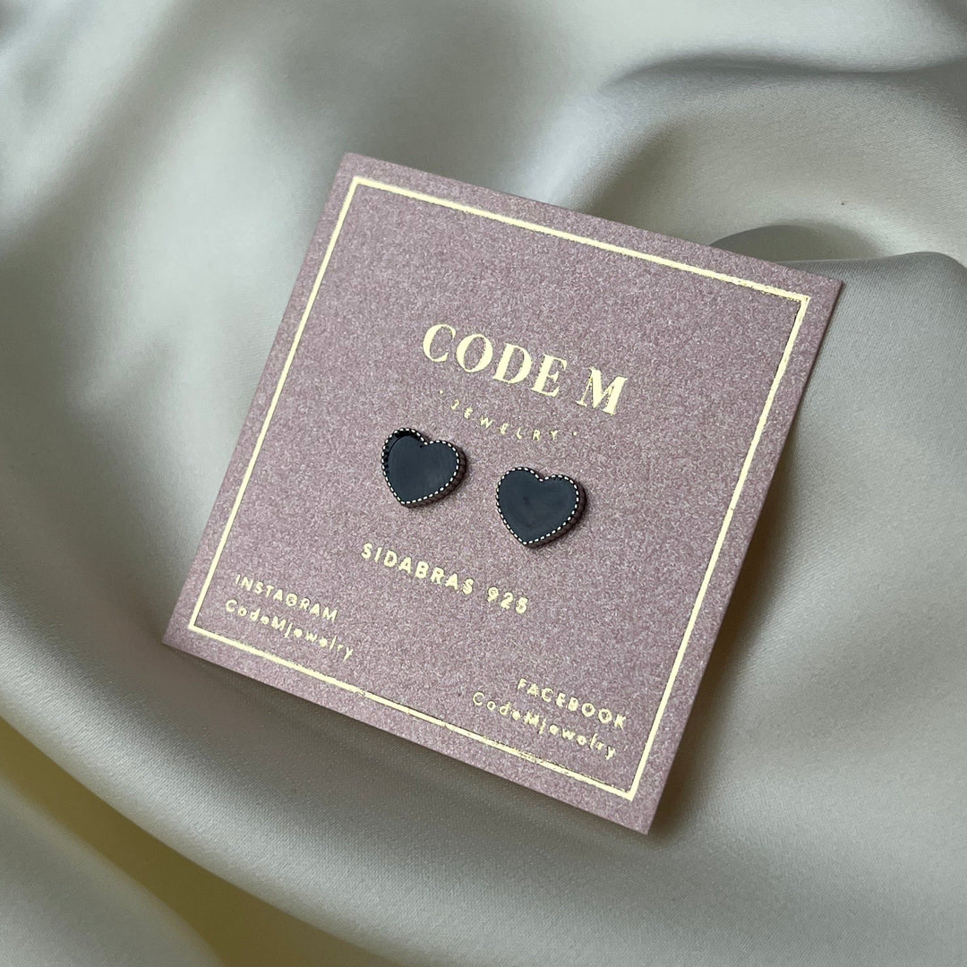 Earrings "Black Heart" 925 Silver